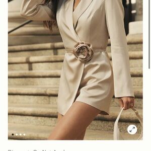 Anthropologie Cream Blazer Romper with Floral Accent